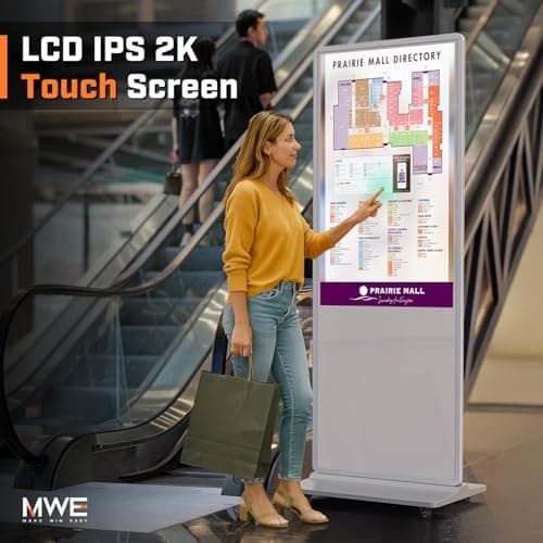 QIXZOCV MWE 32 Inch Digital Signage Diplay Touchscreen Kiosk LCD Screen Indoor Floor Standing Advertising Display Poster Interactive Display Android System with Auto Media Player-White - Thumbnail 3