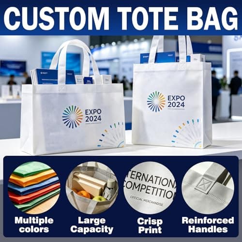 Wubaijin Custom Logo Non-Woven Tote Bags 50–1000 pack, Washable & Reusable, 15” W x 12” H x 4” Perfect for Trade Shows (Horizontal/Vertical) - Thumbnail 3