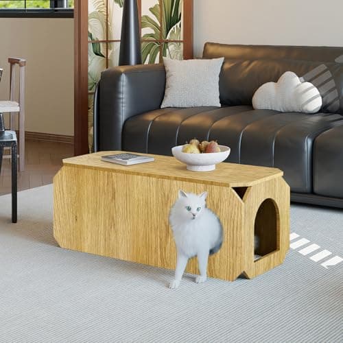 Coffee Table and Pet Entertainment Center Two-in-one,Rectangular Living Room Center Table,Four-sided Concave Corner Anti-collision Design,Suitable for Living Room Storage (Coffee table-Wood color) - Thumbnail 4