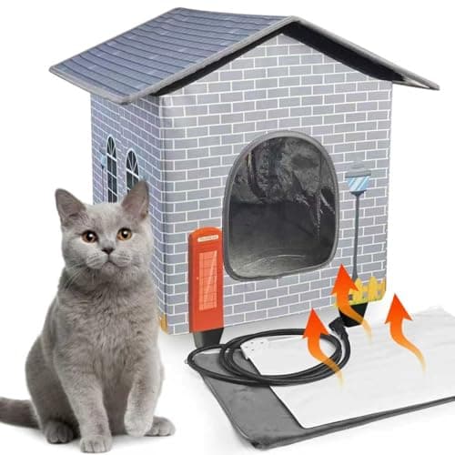 NAMOTEK Elevated Heated Cat Houses for Indoor/Outdoor Cats with Heated Cat Bed Waterproof， Insulated Providing Safe Feral Cats, Easy to Assemble Small(15" x 13" x18)