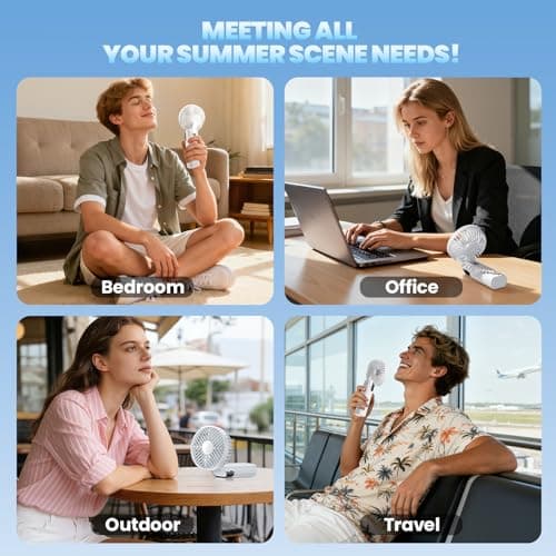 HAWANA Portable Handheld Fan, High Speed mini handheld fan with LED Display, travel fan 180° Foldable Desk Fan with Base, 5 Speed small fan for Outdoor Activities, Travel, Beach, White - Thumbnail 5