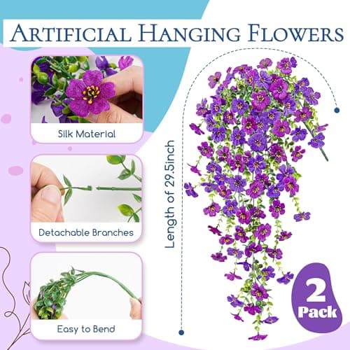 Der Rose Artificial Hanging Flowers for Outdoors UV Resistant Fake Hanging Plants for Spring Decoration, Realistic Silk Flowers with Trailing Vines for Porch Patio Balcony Fence Garden Decor - Thumbnail 3