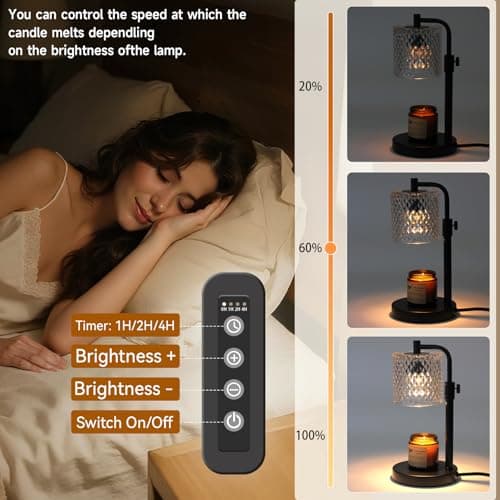 NITOWOLF Candle Warmer Lamp with Timer, Adjustable Height Candle Warmer Glass Candle Lamp Warmer for Jar Candles, House Warming Gifts Home Decor Gifts for Women (Black-Glass) - Thumbnail 3