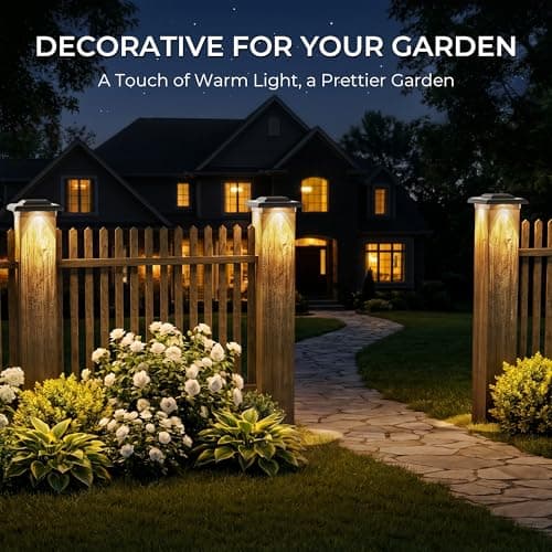 T-SUN 4x4 Solar Post Cap Lights 12 Pack, Warm White Solar Post Cap Lights with 12 LEDs, IP65 Outdoor Solar Post Cap Lights for Wood/Vinyl Fence Posts, Deck, Patio, Garden, Porch - Thumbnail 4