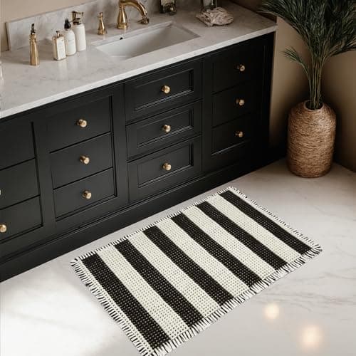 MatEssenz Waffle Bath Mat Water Absorbing Nonslip Fast Drying Comfortable Foot Feeling Bath Mat Small Soft Bathroom Rugs for Bathroom, 2x3ft, Black and White Stripes - Thumbnail 4