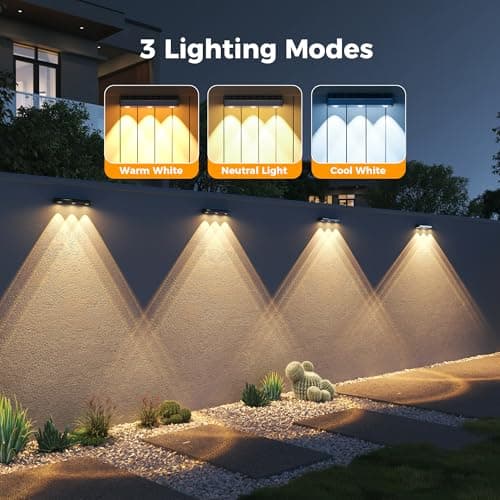 sununiny Solar Fence Lights 3-Lens Wall Lights Outdoor Waterproof 3-Colors Solar Garden Lights Color Changing Solar Powered Lights for Outside Backyard,Pathway,Yard,Garden 4Pack - Thumbnail 2