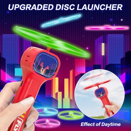 HOMQYTE Rechargeable Disc Launcher with 6 Flying Spinners for Outdoor Activities Game White Elephant Gift Fidget Toys (Red) - Thumbnail 3