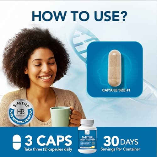 5-MTHF Folate Supplement Activated L-Methylfolate, Plus Methyl B12 Cofactor & B6 Methylated B2 Complex for Adults Supports Energy, Mood, Focus, Methylation, Cognition Non-GMO, Gluten-Free, 90 Capsules - Thumbnail 5