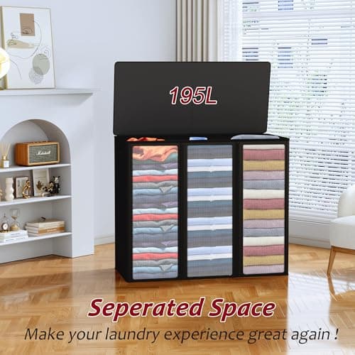 195L Laundry Hamper 3 Section,Large Laundry Hamper with Lid,Dirty Clothes Hamper with 3 Inner Bags,Collapsible Laundry Basket Organizer for Laundry Room,Bedroom,Laundry Sorter Hamper 3 Compartment - Thumbnail 4