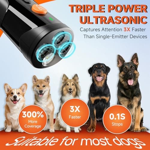 URCHIN Dog Bark Deterrent Device, 3X Ultrasonic Anti Barking Device 6 Modes Dog Trainer Rechargeable & Portable Safe Bark Control Indoor Outdoor for All Dogs with LED Flashlight - Black - Thumbnail 2