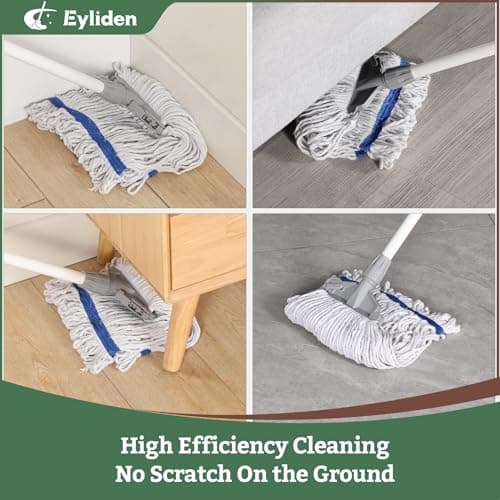 Eyliden Commercial Wet Mop with 2 Cotton Heads, Universal Clips, Heavy Duty Industrial String Mop for Floor Cleaning in Warehouse Garage Workshop Office Restaurant Hospital - Thumbnail 3