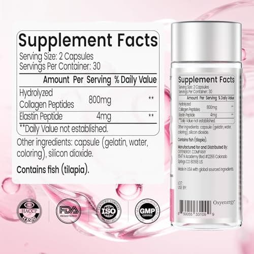 OxyEnergy Collagen Peptides Capsules for Women, Hydrolyzed Collagen Supplements with Elastin Peptides, 60 Collagen Pills to Promotes Hair, Nail, Skin, Capsulas - Thumbnail 6