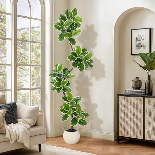 GarveeHome Fiddle Leaf Fig Tree Artificial Indoor, 7 ft Tall Faux Rubber Tree with Sphere Planter, Tall Artificial Plants with Moss for Home Decor Office Living Room