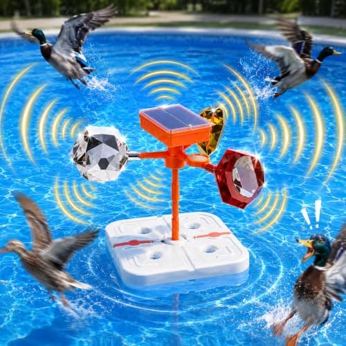 YouTeMei Solar Powered Pool Bird Frightening Tool with Rotating Reflective Lenses & Sound Function, Water-Filled Rubber Floating Base for Pool Pond Lake Boat Garden - Image 1