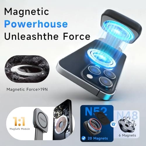 COOEXES Magnetic Car Phone Holder, Bendable Alloy Arm Car Mount with Vacuum Suction, All-in-one Dessign & 108LBS Strongest Suction & 360° Rotation for All MagSafe Phones iPhone 17 16 15 14 Pro Max - Thumbnail 3