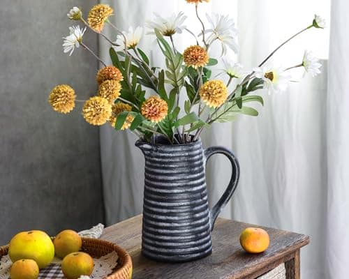 Quoowiit Ceramic Rustic Vase with Handle, Black Distressed Decorative Farmhouse Pitcher Vase for Home Decor Living Room Bedroom Kitchen Office Shelf Decor Centerpiece Table Decoration - Thumbnail 2
