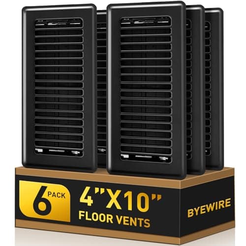Floor Register 4x10, Floor Vent Covers for Home Floor, Sidewall, Heavy Duty Steel Walkable Floor Grates, Adjustable Air Vent Covers Rust Proof Finish, 4" x 10'' Floor Vent, 6 Pack, Black - Image 1