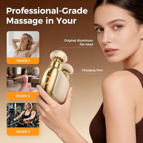 Beyn Mini Massage Gun,Palm-Sized Massage Gun,Powerful Deep Tissue Muscle Massager for Travel,Sports& Daily Use,With 3 Speeds & 3 Massage Heads(Light beige) - Thumbnail 4