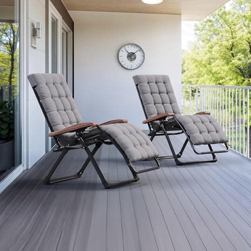 PURPLE LEAF Oversized Outdoor Reclining Chair Set of 2 Patio Zero Gravity Chaise Lounge Folding Chair with Removable Cushion Adjustable Headrest for Lawn Camping Beach Pool Grey - Image 1