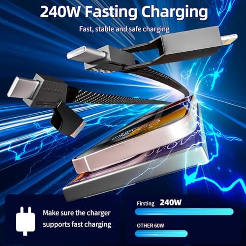 Firsting 4 in 1 Charging Cable 240W MAX, USB C Cable Fast Charger Cord with E-Mark Chip, USB A/C to C/Lightning Cable, Multi iPhone Charger Cord for iPhone16/15/14/13 Series/Phones/Pads and Laptop - Thumbnail 6