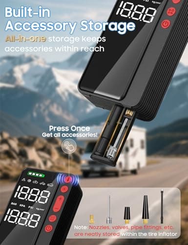 MATULSA Smart Tire Inflator Portable Air Compressor, APP Control Air Pump For Car Tires, 10000mAh, 4X Faster 150PSI Bike Pump with All-in-One Storage, LED Light & Auto Shut-Off for Motorcycles - Thumbnail 2