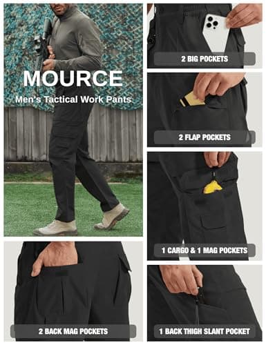 MOURCE Mens Tactical Cargo Pants Waterproof - Lightweight Quick Dry Hiking Pants Men, Black 32L - Thumbnail 5
