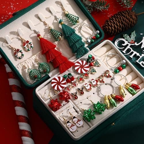 16 Pairs Drop & Dangle Earrings for Women, Gold Hoop Christmas Earrings Set, Hypoallergenic Small Big Hoops Earrings for Christmas - Thumbnail 3