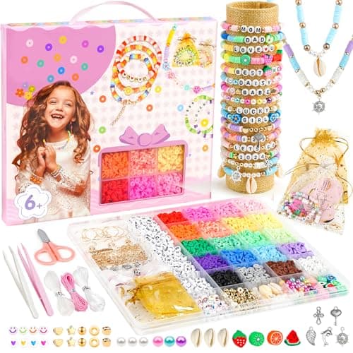 Sistenia Girls Gifts Bracelet Making Kit, 20 Colors Polymer Clay Beads with Charms Letter Beads Arts and Crafts Kit Jewelry Making Set Cute Stuff Birthday Gift Idea for Kids Ages 6-15 - Image 1
