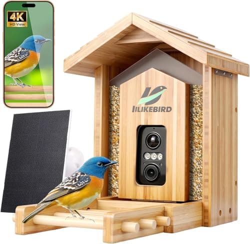 IILIKEBIRD Smart Bird Feeder with 4K Camera, 10000+ AI Bird Identification, Solar & USB-C Charging, IP65 Weatherproof, Wall/Pole Mount Small Bird Feeder for Outdoor Gardenf - Image 1