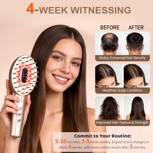 ABVOT 3-in-1 Electric Scalp Massager with Hair Oil Applicator, Red & Blue Light Modes, Vibrating Massage Tool for Scalp/Face/Body Relaxation, Portable Scalp Massager Brush for Travel (Champagne) - Thumbnail 4