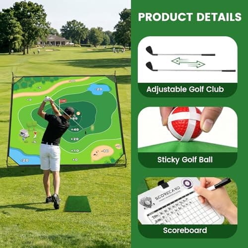 Battle Golf Chipping Game Mat, 59x59 inch Double Sided Golf Hitting Mat Outdoor Indoor Adjustable Golf Games Mat, Score Sticky Playing Golf Balls for Home Backyard Garage Game, Gift for Young Adults - Thumbnail 5