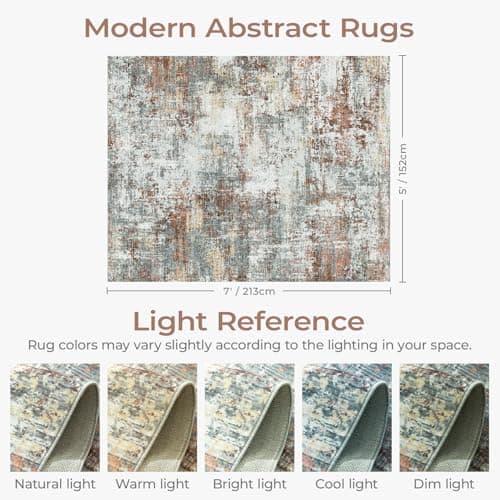 Carpelux 5x7 Area Rugs, Abstract Modern Machine Washable Rugs for Living Room, Neutral Soft Non-Slip Thin Print Floor Carpet for Bedroom Kids Room, Rust Red - Thumbnail 2