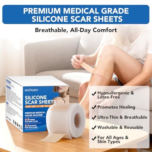 Silicone Scar Sheets, Silicone Scar Tape(1.6"x 60" Roll-1.5M) - Reusable, Soft & Medical Grade Adhesive Tape for Old & New Scars, C-Section, Surgery, Keloid & Acne Scars - Thumbnail 5