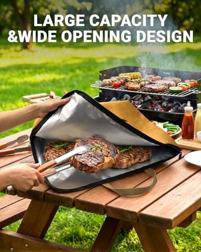Elviros Travel BBQ Blanket for Resting Meat, Reusable Meat Resting Bag for Grilling Accessories with Wide Mouth for Large Briskets, Smoker Accessories Gifts for Men Dad and BBQ Lovers (21in, Brown) - Thumbnail 2