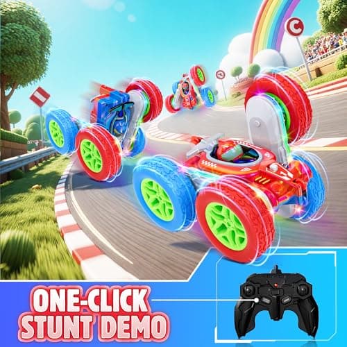 Terucle Remote Control Car, Kids Toys with Shiny Electroplated Finish, RC Cars Stunt Toy with LED Lights, 2.4GHz Double-Sided 360° Flips, USB-C Fast Charging, Perfect Birthday Xmas Gift Boys - Thumbnail 4