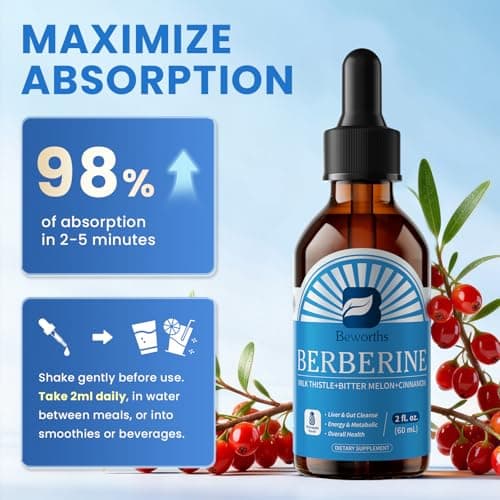 Berberine Supplement with Ceylon Cinnamon - Berberine Liquid Drops with Milk Thistle, Ceylon Cinnamon, Turmeric,Bitter Melon, Berberine Phytosome for Digestion System, Immune Health Support-Vegetarian - Thumbnail 6