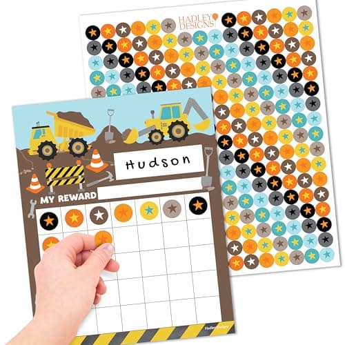 Sticker Chart for Kids Behavior at Home & Classroom - 25 Reward Chart for Kids Incentives, Gold Star Sticker Sheets, Construction Incentive Charts for Classroom Must Haves - Image 1