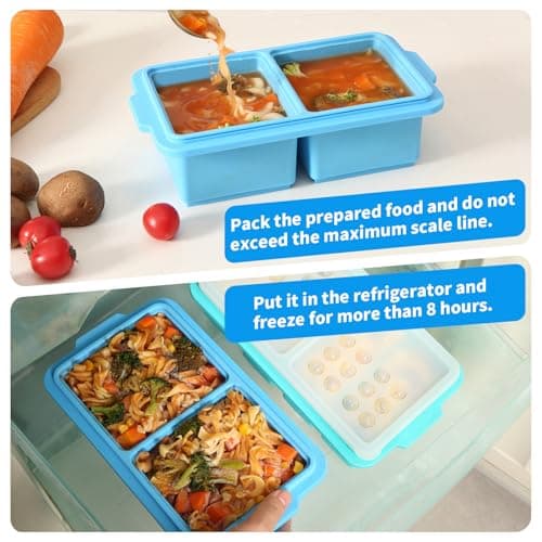 EuChoiz 2 Pack Silicone Freezer Tray Cubes 1 Cup with Date Mark Lids for Freezing Food Leftovers Sauces Portion and Lasagna Broth, Soup Freezer Molds for Meal Prepping Thick Enough - Thumbnail 6