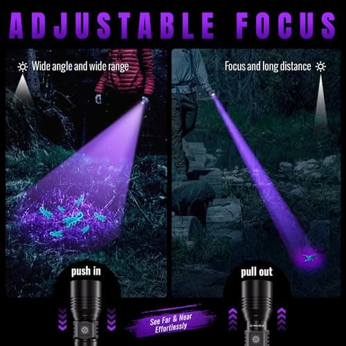 DARKDAWN 3 in1 Super Bright Flashlight & UV Flashlight 395nm, High Lumens USB Rechargeable Ultraviolet Blacklights,Handheld Portable Flash Lights for Camping, Outdoor Adventure, Pet Urine Stains - Thumbnail 5