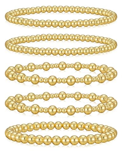 Howoo 18K Gold Plated Bracelets for Women Beaded Bracelets Stack Stretch Bead Ball Jewelry for Women Trendy - Image 1