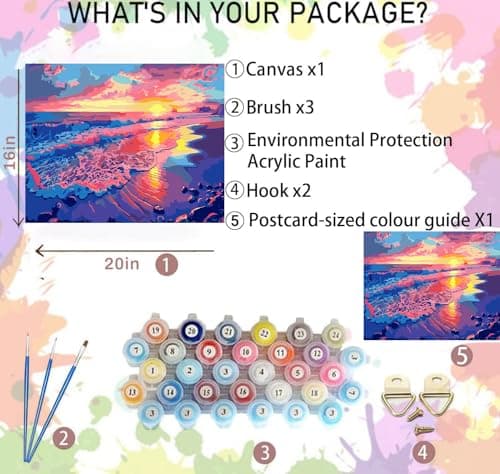 igoodom Paint by Numbers Kit for Adults Beginner – Sunset Lake Adult Paint-by-Number on Canvas, DIY Acrylic Painting Set for Home Decor, 20x16in - Thumbnail 4