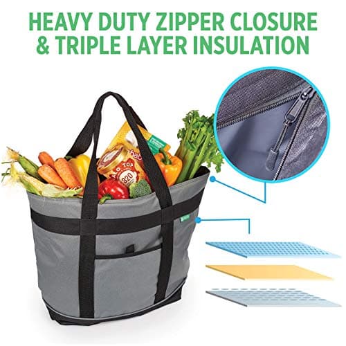 Jumbo Insulated Cooler Bag (Gray) with HD Thermal Insulation - Premium, Collapsible Soft Cooler Makes a Perfect Insulated Grocery Bag, Food Delivery Bag, Travel Insulated Bag, or Beach Cooler Bags - Thumbnail 4