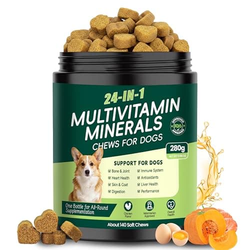 24-in-1 Dog Vitamins and Supplements, Dog Multivitamin Chewable with Chondroitin Probiotics Omega-3 Glucosamine for Dogs Skin Coat Hip and Joint Heart Gut Liver Brain Eye Immune Support, 140 Chews