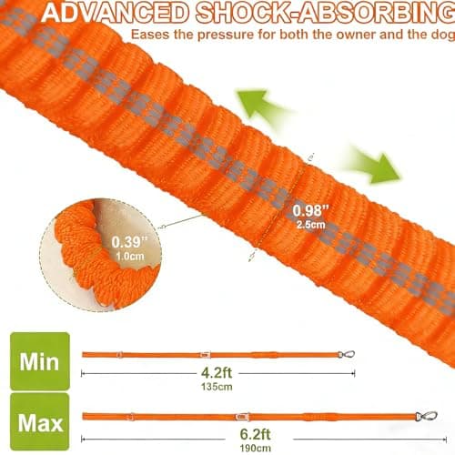 Dog Leash Heavy Duty, 4-6FT Bungee Leash Dog Seat Belt for Car With 2 Padded Handles, Strong Shock Tactical Tug Leashes Reflective Rope Lead for Medium L X-Large Dogs Walking Running Training (Orange) - Thumbnail 4