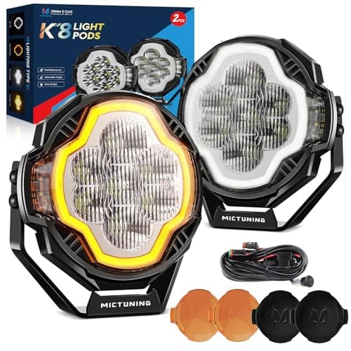 MICTUNING 5 Inch K8 Halo UltraDrive Pod Lights, White Amber Flowing Start-Up, Offroad Side Shooter with Extended Range & Wider Spread, IP68 Waterproof, 2PCS/Pair - Image 1