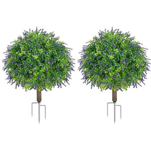 LuceAlberi 25.4" Artificial Boxwood Topiary Ball Trees with Lavender - Image 1