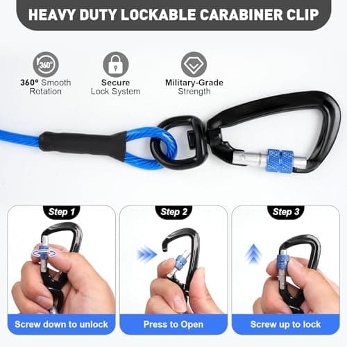 Libbipaw Dog Tie Out Cable 10FT Heavy Duty Chew Proof, Tangle-Free Runner with 360° Swivels & Locking Clip for Large Dogs Up to 250LBS - Rust Proof Leash for Yard, Camping, Outside (Blue 10FT) - Thumbnail 3