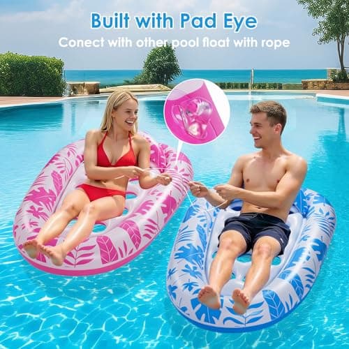 VIWUHUG 2 Pack Giant Inflatable Pool Float Pool Floats Adult Mat with Headrest & Cup Holder Lake Float Raft Water Lounger Multi-Use Swimming Pool Floats for Party Summer time Beach Outdoor(Pink&Blue) - Thumbnail 4