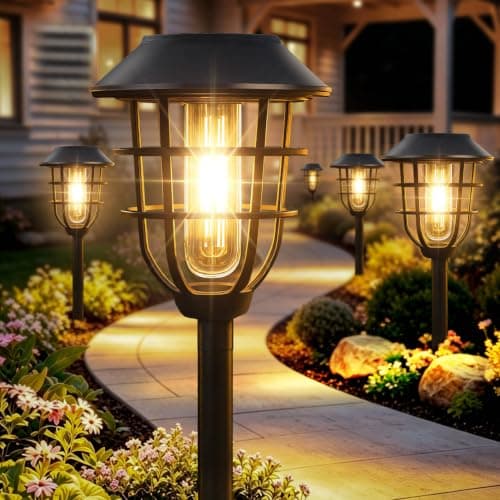 Bright Solar Lights Outdoor, Metal Solar Pathway Lights Outdoor IP65 Waterproof 6 Pack Solar Garden Lights with Auto On Off for Yard, Patio, Walkway, Driveway and Landscape Decoration,Warm White