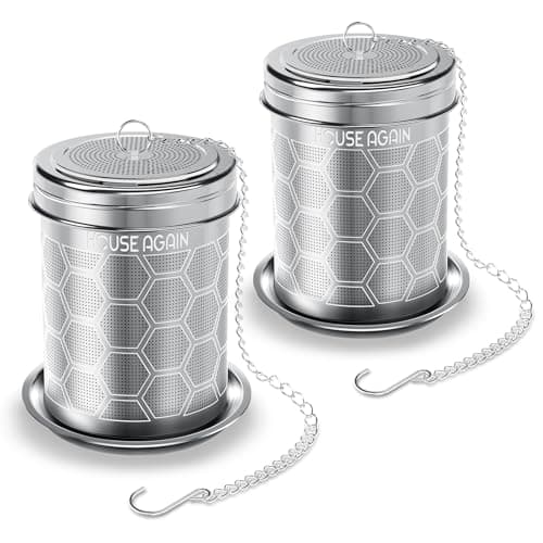House Again 2 Pack Tea Strainers for Loose Tea, Extra Fine Mesh Tea Infuser, 304 Stainless Steel with Chain Hook, Loose Leaf Tea Steeper for Brew Tea Spices & Seasonings, Geometric Design